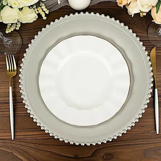24 Silver 12" Round Beaded Rim Charger Plates {2}