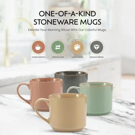 American Atelier Stackable Coffee Mugs Set, Ceramic Multi-Color 4 Cups, 16 Ounce {6}