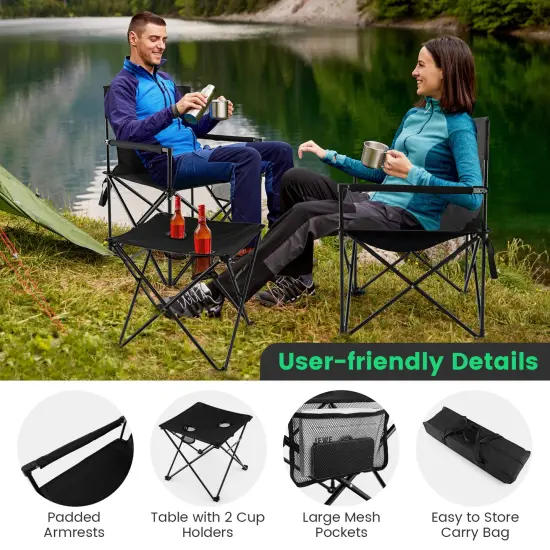 Outdoor Folding Camping Chairs And Table Set With Carrying Bag-Black {6}