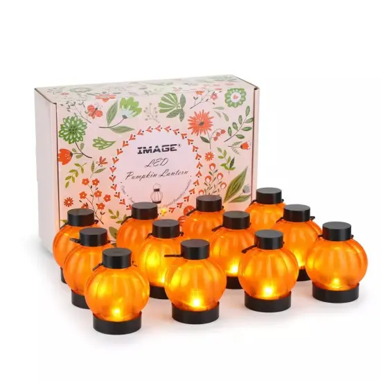 12Pcs LED Pumpkin Tea Lights Flickering Candles Flameless Halloween Party Decor {1}