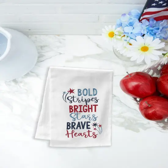 Bold Stripes Bright Stars Brave Hearts 4th of July Kitchen Towel {3}