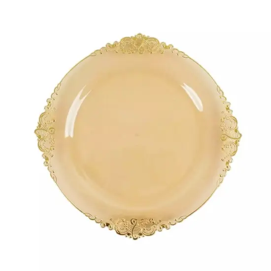 10 TRANSPARENT GOLD 10" Round Plastic Salad Dinner PLATES {1}