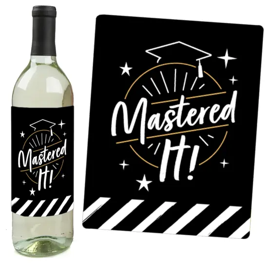 Big Dot of Happiness Mastered It - Master's Degree Graduation Party Decorations for Women and Men - Wine Bottle Label Stickers - Set of 4 {3}