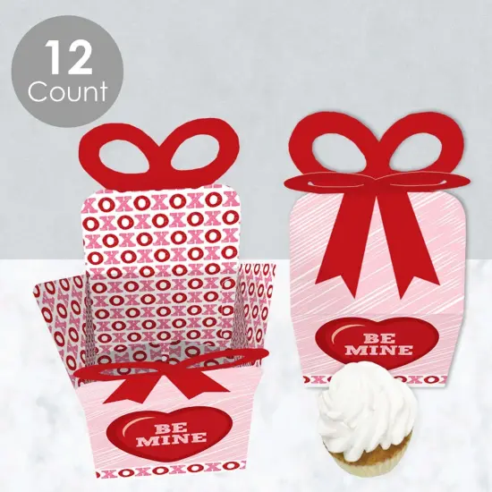 Big Dot of Happiness Conversation Hearts - Square Favor Gift Boxes - Valentine's Day Party Bow Boxes - Set of 12 {4}