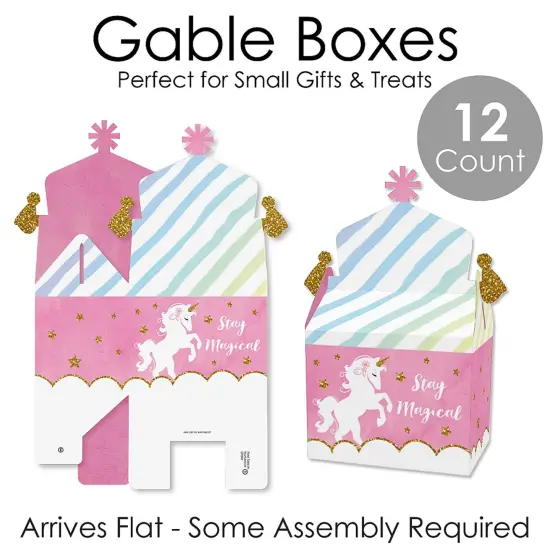 Big Dot of Happiness Rainbow Unicorn - Treat Box Party Favors - Magical Unicorn Baby Shower or Birthday Party Goodie Gable Boxes - Set of 12 {7}