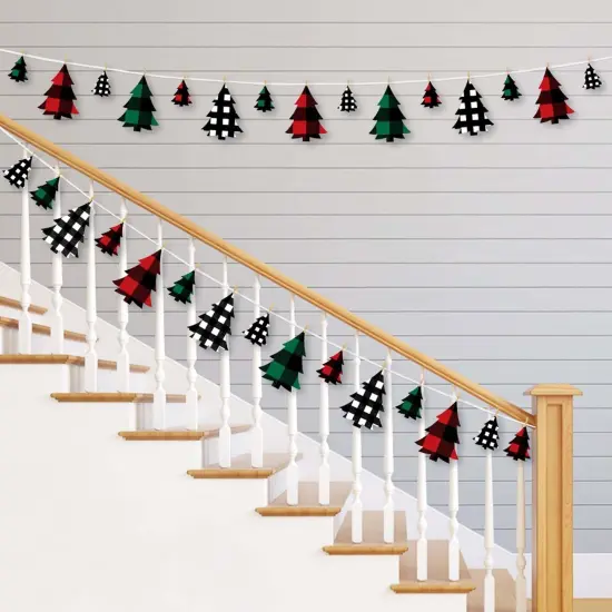 Big Dot of Happiness Holiday Plaid Trees - Buffalo Plaid Christmas Party DIY Decorations - Clothespin Garland Banner - 44 Pc {3}