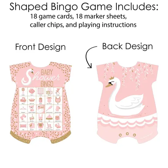 Big Dot of Happiness Swan Soiree - Picture Bingo Cards and Markers - White Swan Baby Shower Shaped Bingo Game - Set of 18 {4}