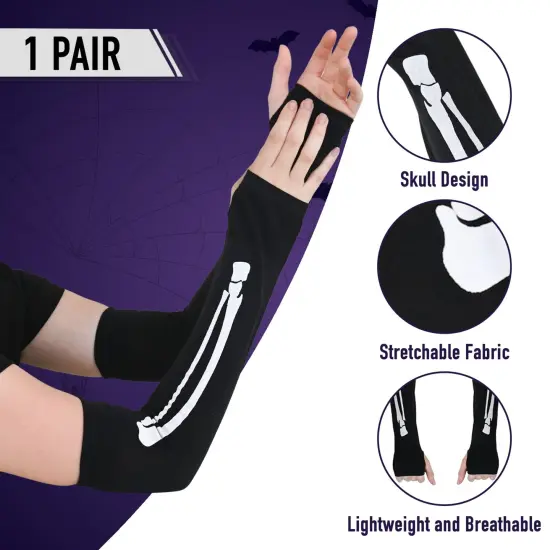 Bone Hand Skeleton Gloves - Costume Accessories Fingerless Skeleton Stretch Elbow Gloves for Adults and Children {5}