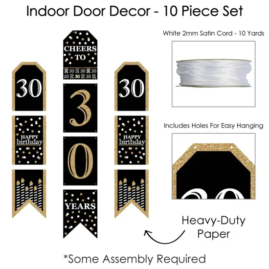 Big Dot of Happiness Adult 30th Birthday - Gold - Hanging Vertical Paper Door Banners - Birthday Party Wall Decoration Kit - Indoor Door Decor {6}