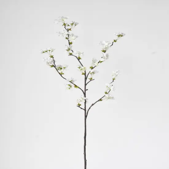 36" Faux Quince Blossom Cream / White Stem Flowering Branch {2}
