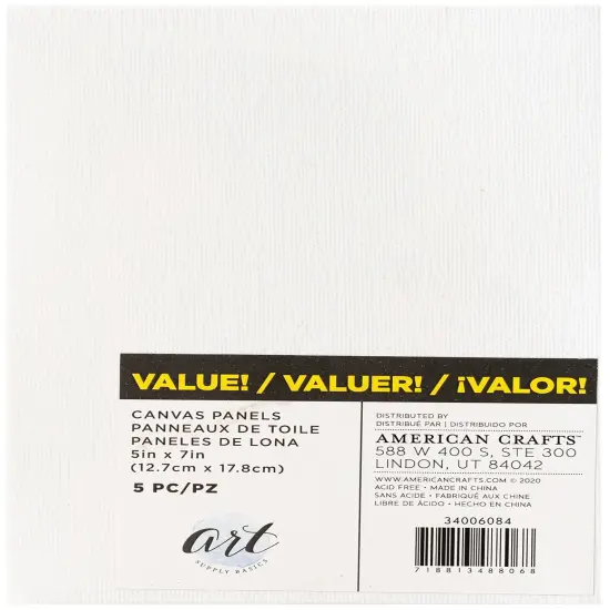 American Crafts Art Supply Basics Panel Back Canvas 5/Pkg-5"X7" {1}