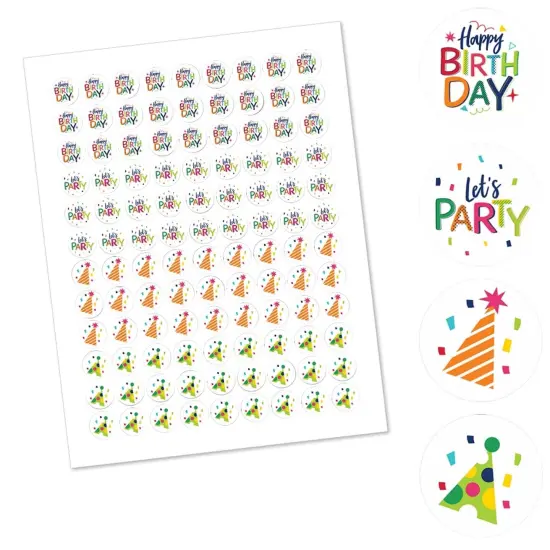 Big Dot of Happiness Cheerful Happy Birthday - Colorful Birthday Party Round Candy Sticker Favors - Labels Fits Chocolate Candy (1 sheet of 108) {3}