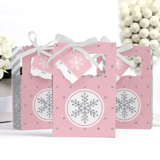 Big Dot of Happiness Pink Winter Wonderland - Holiday Snowflake Birthday Party Favor Boxes Gift Bags - Set of 12 {4}