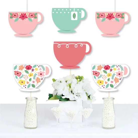 Big Dot of Happiness Floral Let's Par-Tea - Tea Cup Decorations DIY Garden Tea Party Essentials - Set of 20 {1}