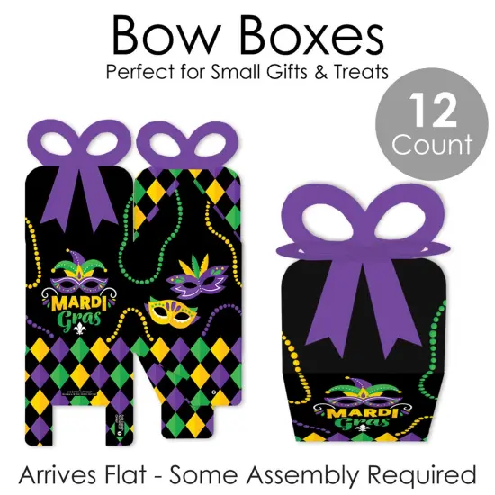 Big Dot of Happiness Colorful Mardi Gras Mask - Square Favor Gift Boxes - Masquerade Party Bow Boxes - Set of 12 {7}