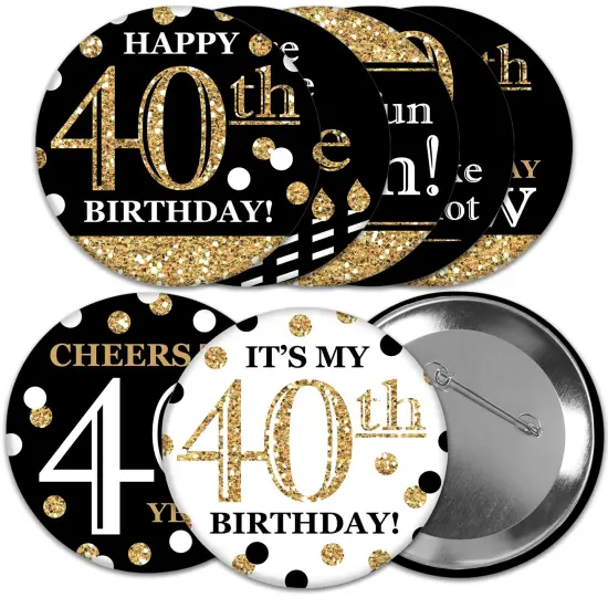Big Dot of Happiness Adult 40th Birthday - Gold - 3 inch Birthday Party Badge - Pinback Buttons - Set of 8 {1}