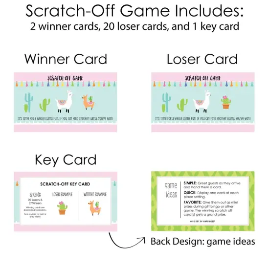 Big Dot of Happiness Whole Llama Fun - Llama Fiesta Baby Shower or Birthday Party Game Scratch Off Cards - 22 Count {6}