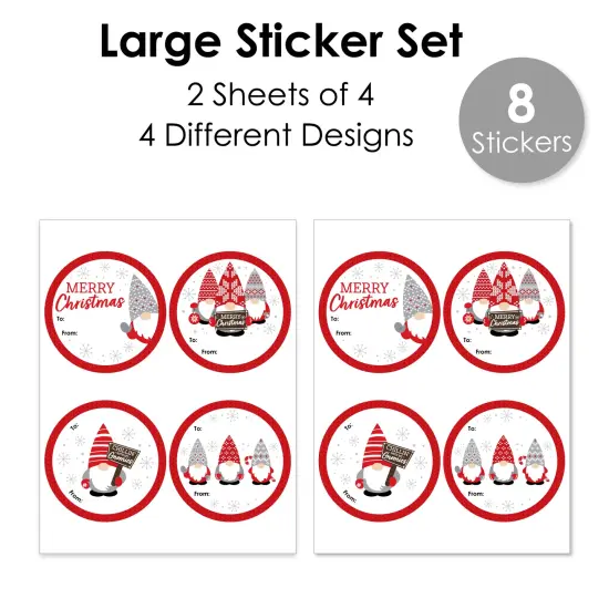 Big Dot of Happiness Christmas Gnomes - Round Holiday Party To and From Gift Tags - Large Stickers - Set of 8 {4}
