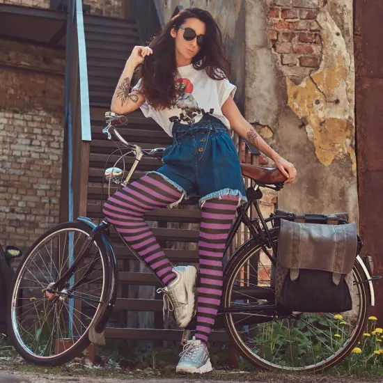 Black and Purple Tights - Striped Nylon Stretch Pantyhose Stocking Accessories for Every Day Attire and Costumes for Teens and Children {5}