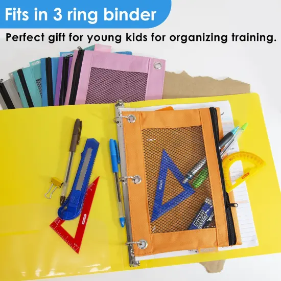 3-Ring Pencil Pouch with Mesh Window, Retro Pastel Colors, Pack of 12 {3}