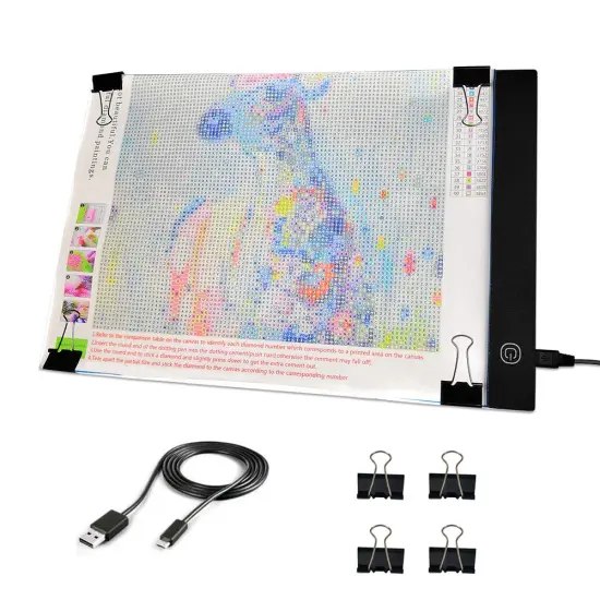 A4 LED Light Pad - Diamond Art Light Box Tracing Light Board with 3 Brightness, Ideal for Sketching, Animation, Drawing Light Box with 4 Fasten Clips {2}