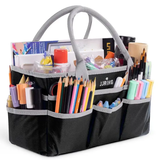 Craft and Art Organizer Tote Bag - 600D Silver Nylon Fabric Art Caddy with Pockets - for Art, Craft, Sewing, Medical, and Office Supplies Storage {2}