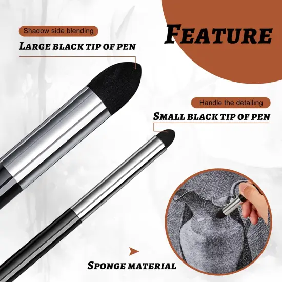 Kosiz 6 Pcs Blending Sponge Pen Double Headed Washable Rubbing Sponge Brush Sketch Wipe Reusable Blending Stump Drawing Art Blenders for School Student Artist Highlight Shadow Detail Correcting Tool {5}