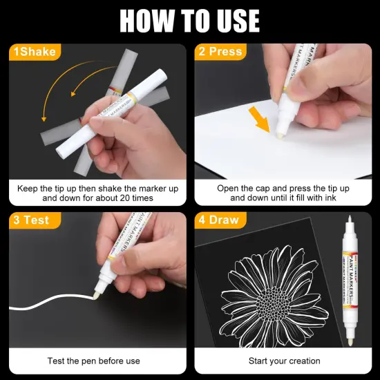 8 Pack White Paint Marker - Dual Tip Oil Based White Permanent Markers,Extra Fine Tip & Medium Fine Tip(0.7mm & 3mm),Quick Drying, Waterproof, Marker Pen for Fabric, Easter Egg, Glass {5}