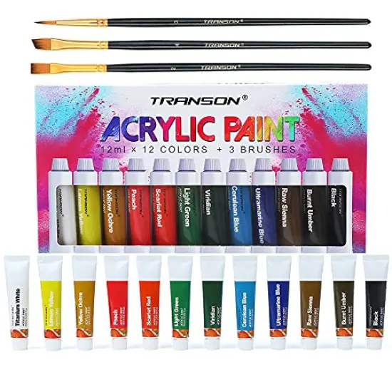 Acrylic Paint Set 12-Color with 3 Paint Brushes for Craft Canvas Rock Art Painting {2}