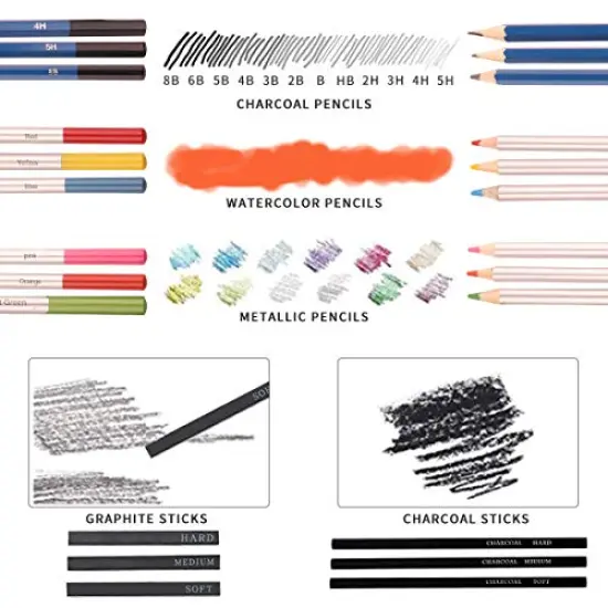 43 Sketch Pencils Set with Two 50 Page Sketchbooks, Colour Pencil Set - Professional Watercolour Pencils for Adults/Children, Professionals/Beginners, Durable Art Pencils for Colouring, Black Zip Case {5}