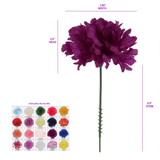 100-Pack Purple Carnation Picks with 5-Inch Stems and 3.5-Inch Blooms, Lifelike Floral Accents for Weddings, Events, and Everyday Decor, Floral Home by Artificial Flowers {4}