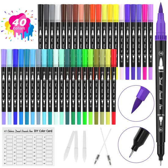 40 Color Brush Pens Set, Kids Adults Artist Fine Point Marker Pens, Watercolor Pens for Lettering, Drawing, Journaling, Note taking, Writing {1}