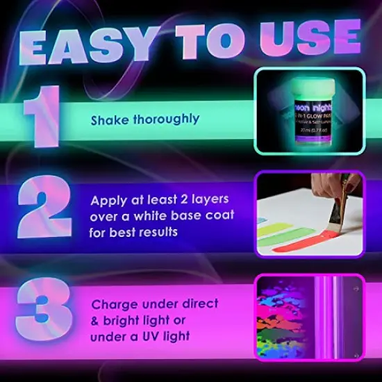 8 Pieces 2-IN-1 Glow In The Dark Acrylic Paint Set Glows in the Dark & under UV Blacklight - Set of 8 Self-Luminous Neon Paints for Halloween - German Premium Quality - 8 x 20 ml / {6}