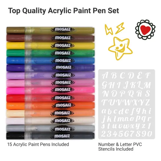 15 Colors Acrylic Paint Pens for Rock Painting including Gold and Silver Metallic Acrylic Paint Markers 0.7 mm Fine Point Pen for Glass, Wood Crafts, Metal {1}