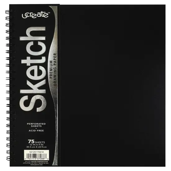 75 Sheets Poly Cover Sketch Book, Heavyweight, 9" x 12", Black {1}