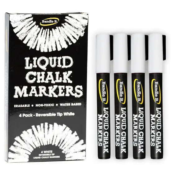 4 Pieces White Erasable Chalk Markers - Non-Toxic, Water-Based, Reversible Tips For Kids & Adults, Glass & Chalkboards {1}