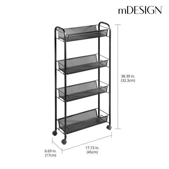 mDesign Steel Slim Rolling Utility Cart Storage Organizer with 4 Shelves {3}