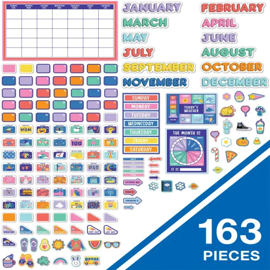 Carson Dellosa We Stick Together 163 pc Set Wall Calendar, Monthly Headers, Holidays, Birthdays, Number Cover Ups, Seasons, Days of the Week Chart, and More, Groovy Bulletin Board and Classroom Decor {2}