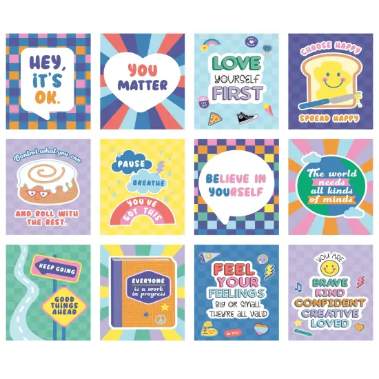 Carson Dellosa We Stick Together 12-Piece Posters Set, Motivational 8.5" x 11" 70s and 80s Groovy Wall Art With Positive Affirmations for Bulletin Board, Door, Retro Classroom Decor {1}