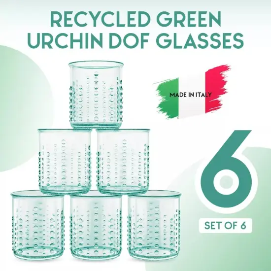"Amici Home Italian Recycled Green Urchin DOF Glass, 12 oz, Set of 6 " {5}