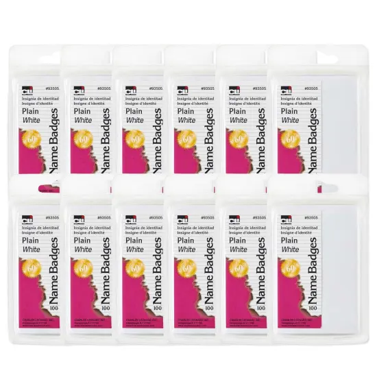 Self-Adhesive Name Badges, Plain, White, 100 Per Pack, 12 Packs {1}