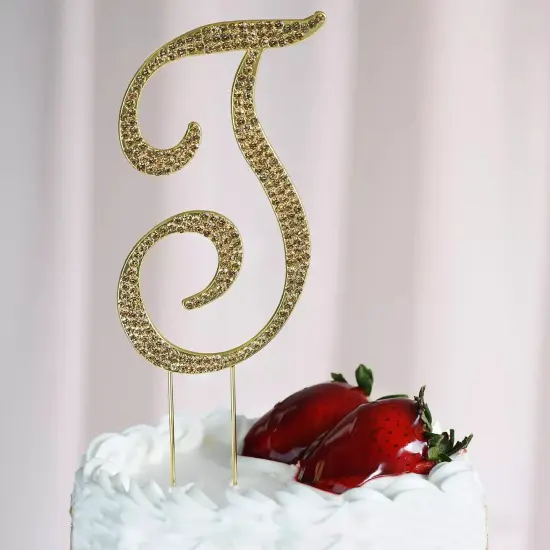 4.5" GOLD Letter T Rhinestone Cake Topper {3}