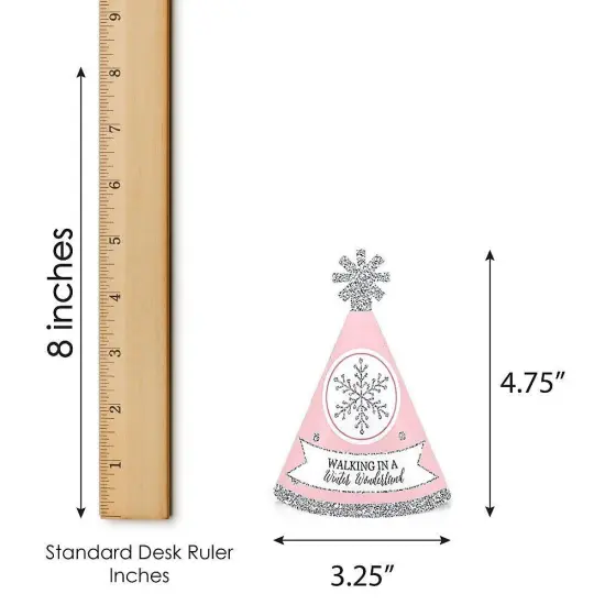 Big Dot of Happiness Pink Winter Wonderland - Mini Cone Holiday Snowflake Birthday Party or Baby Shower Hats - Small Little Party Hats - Set of 8 {7}