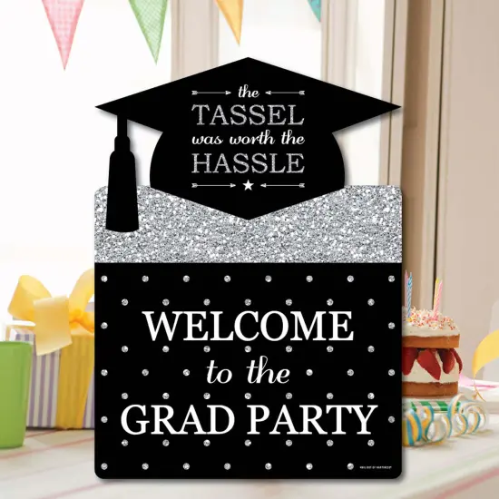 Big Dot of Happiness Silver Graduation Party Decorations - Grad Party Welcome Yard Sign {7}