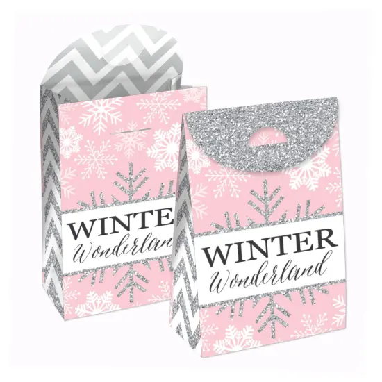 Big Dot of Happiness Pink Winter Wonderland - Holiday Snowflake Birthday and Baby Shower Gift Favor Bags - Party Goodie Boxes - Set of 12 {1}
