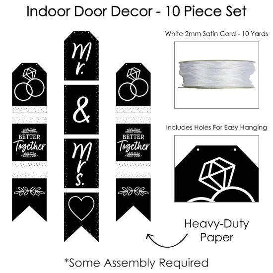 Big Dot of Happiness Mr. and Mrs. - Hanging Vertical Paper Door Banners - Black & White Wedding, Bridal Shower Wall Decoration Kit - Indoor Door Decor {6}