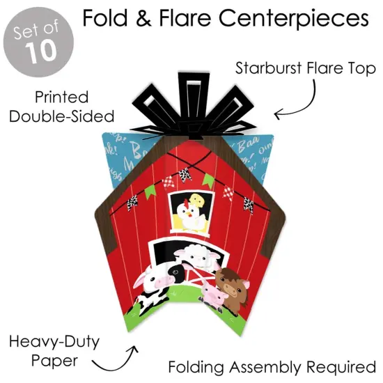 Big Dot of Happiness Farm Animals - Table Decorations - Barnyard Baby Shower or Birthday Party Fold and Flare Centerpieces - 10 Count {4}