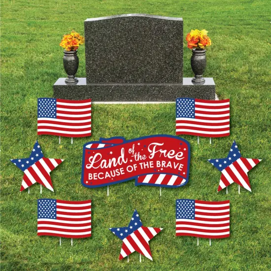 Big Dot of Happiness Patriotic - Yard Sign & Outdoor Lawn Cemetery Grave Decorations - Memorial Day Patriotic Yard Signs - Set of 8 {1}