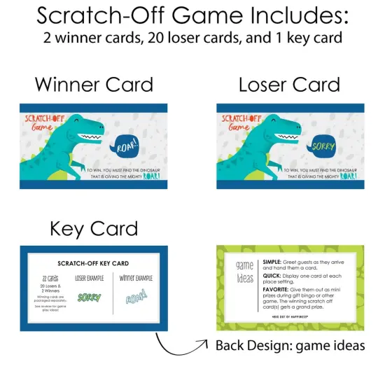 Big Dot of Happiness Roar Dinosaur - Dino Mite T-Rex Baby Shower or Birthday Party Game Scratch Off Cards - 22 Count {6}