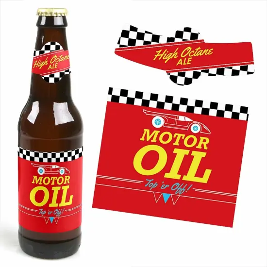 Big Dot of Happiness Let's Go Racing - Racecar - Race Car Birthday Party or Baby Shower Decorations - 6 Soda/Beer Bottle Label Stickers & 1 Carrier {6}